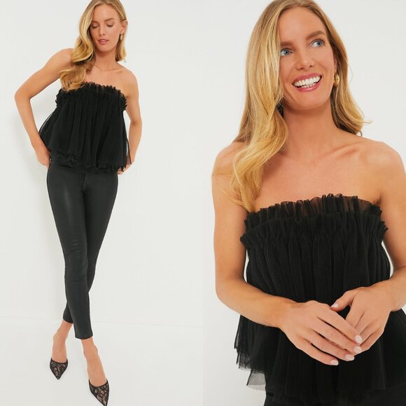 Hyacinth House Tops - Hyacinth House NEW Black Willa Tulle Strapless Babydoll Blouse Top Size Large